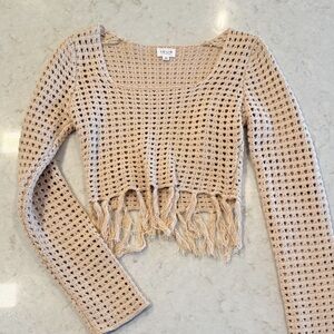 Le Lis Tan Crochet Knit Top